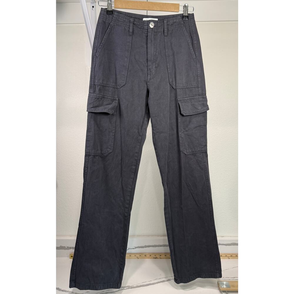 Zara Women Black Gray Cargo Utility Pants Straight Leg Pockets Size 2‎